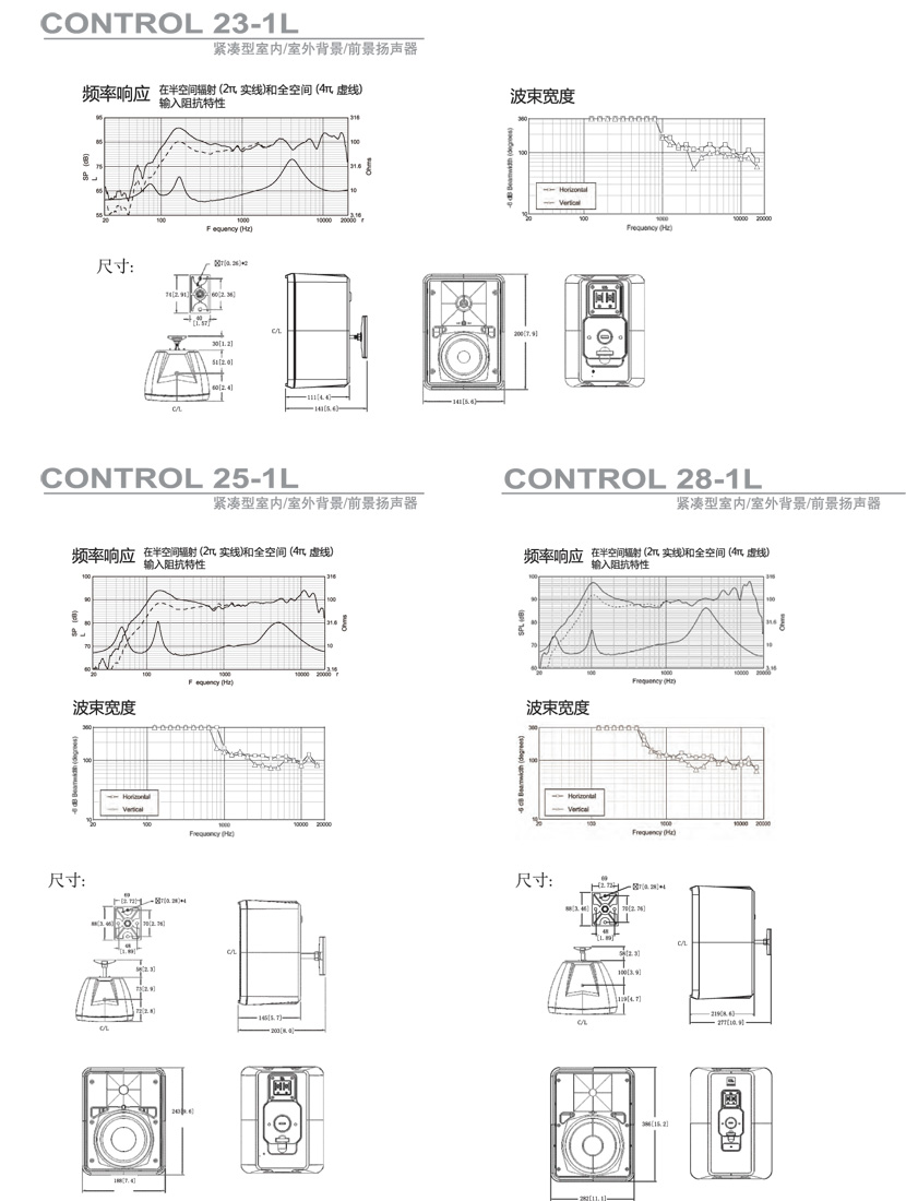 产品名称JBL CONTROL 28-1L专业会议壁挂音箱 全天候背景音乐广播音箱 产品详情Control 28-1L产品参数图