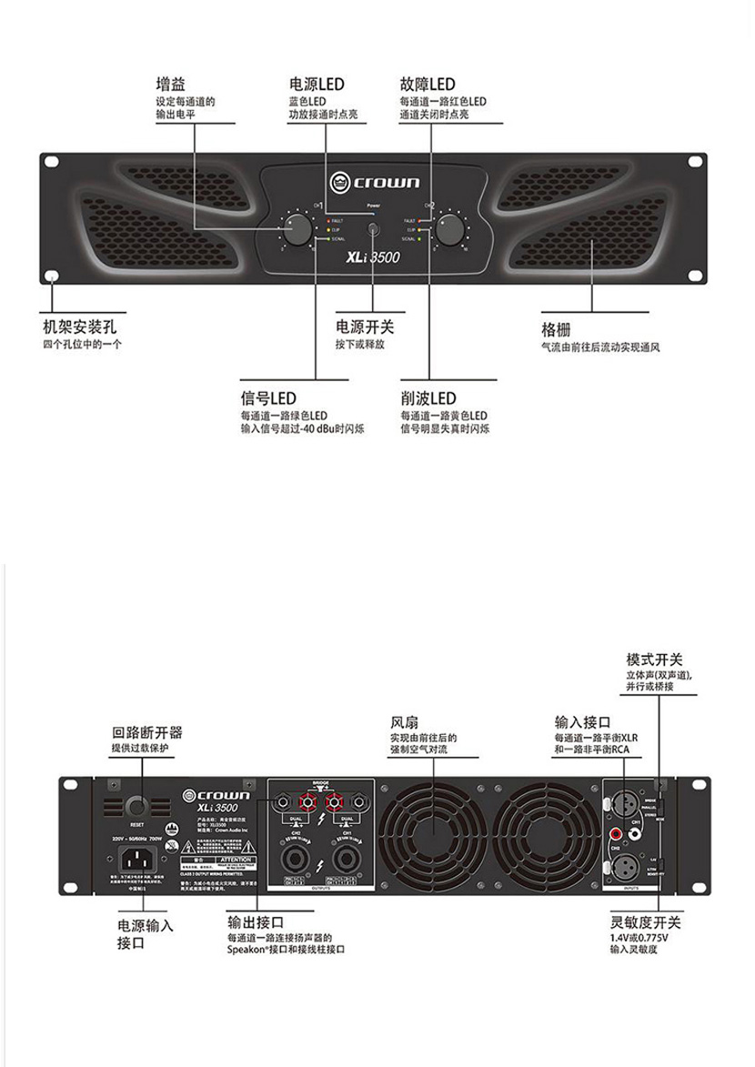 产品名称皇冠功放XLI3500产品详情XLi3500产品参数图