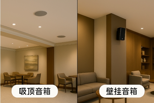 私人会所吸顶扬声器与壁挂扬声器的对比分析