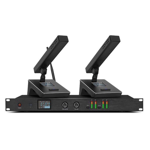 美音聲光 M68系列無(wú)線單方桿會(huì)議話筒 U段心型指向 一拖二會(huì)議擴(kuò)聲工程專用產(chǎn)品圖