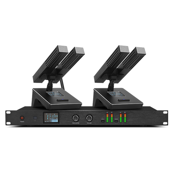 美音聲光 M68系列無(wú)線雙方桿會(huì)議話筒 U段心型指向 一拖二政企會(huì)議工程專用產(chǎn)品圖